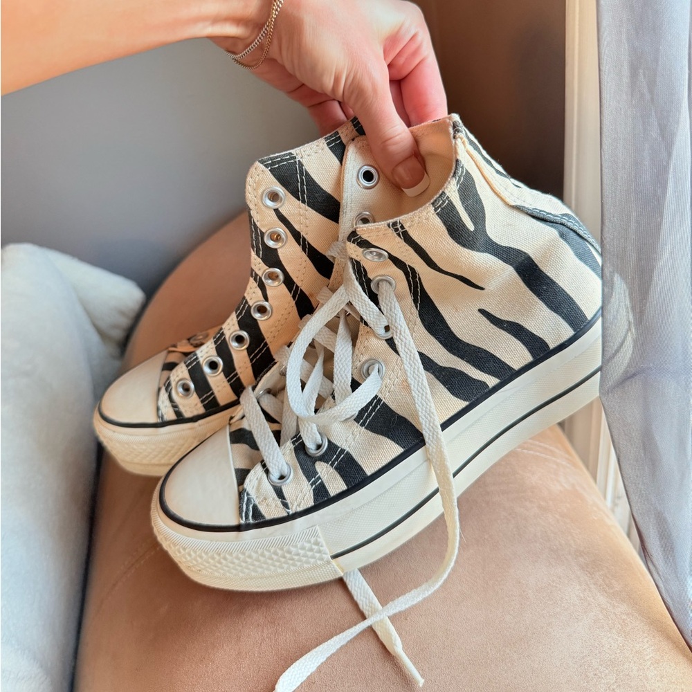 CUSTOM Converse Black and White Zebra Platform Sneakers